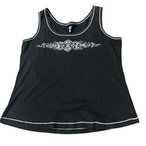 Y2K SJB vintage women’s black tank top white‎ stitch petite extra large
